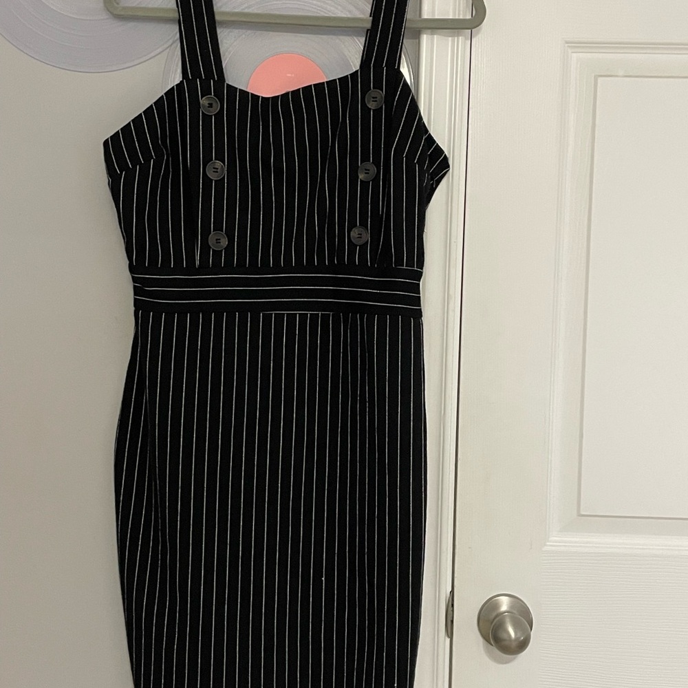 Haute Monde Black and White Pinstripe Mini Dress